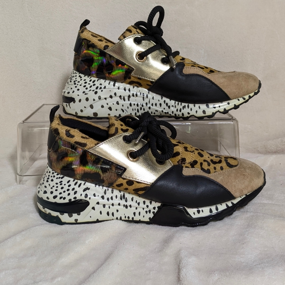 STEVE MADDEN Cliff Sneaker Leather‎ Animal Print Platform Athleisure Sz 8.5 - Picture 2 of 10